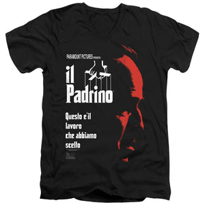 AN OFFCIALLY LICENSED GODFATHER ITALIAN PROFILE MEN'S V-NECK T-SHIRT BLACK