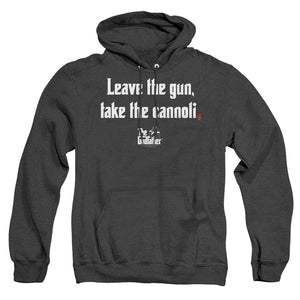 AN OFFCIALLY LICENSED GODFATHER GUN CANNOLI ADULT UNISEX HEATHER PULLOVER HOODIE BLACK