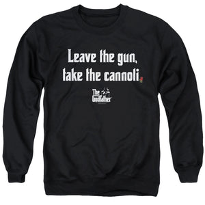 AN OFFCIALLY LICENSED GODFATHER GUN CANNOLI ADULT UNISEX CREWNECK SWEATSHIRT BLACK