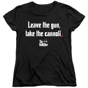 AN OFFCIALLY LICENSED GODFATHER GUN CANNOLI WOMEN'S REGULAR FIT T-SHIRT BLACK