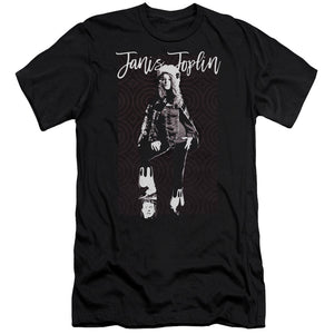 AN OFFCIALLY LICENSED JANIS JOPLIN MINIMAL J MEN'S PREMIUM SLIM FIT T-SHIRT BLACK