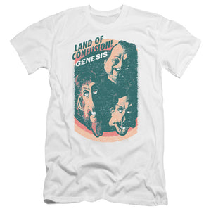 AN OFFCIALLY LICENSED GENESIS LAND OF CONFUSION MEN'S PREMIUM SLIM FIT T-SHIRT WHITE