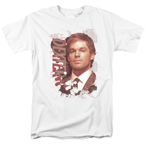 AN OFFCIALLY LICENSED DEXTER SPLATTER MEN'S REGULAR FIT T-SHIRT WHITE