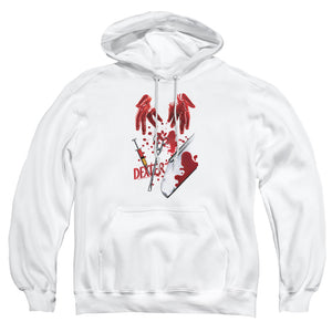 AN OFFCIALLY LICENSED DEXTER TOOLS OF THE TRADE ADULT UNISEX PULLOVER HOODIE WHITE