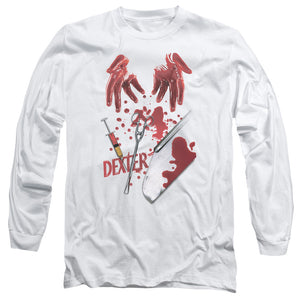 AN OFFCIALLY LICENSED DEXTER TOOLS OF THE TRADE MEN'S LONG SLEEVE T-SHIRT WHITE