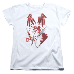 AN OFFCIALLY LICENSED DEXTER TOOLS OF THE TRADE WOMEN'S REGULAR FIT T-SHIRT WHITE