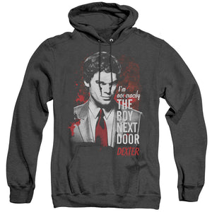 AN OFFCIALLY LICENSED DEXTER BOY NEXT DOOR ADULT UNISEX HEATHER PULLOVER HOODIE BLACK