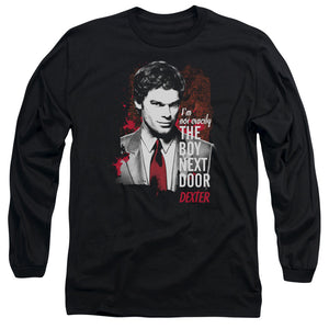 AN OFFCIALLY LICENSED DEXTER BOY NEXT DOOR MEN'S LONG SLEEVE T-SHIRT BLACK