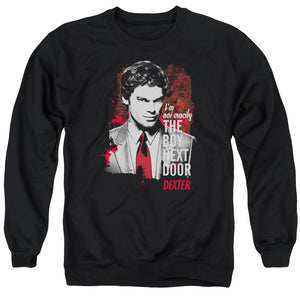 AN OFFCIALLY LICENSED DEXTER BOY NEXT DOOR ADULT UNISEX CREWNECK SWEATSHIRT BLACK