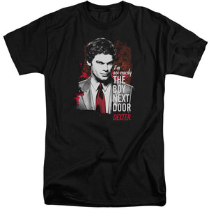AN OFFCIALLY LICENSED DEXTER BOY NEXT DOOR MEN'S TALL FIT T-SHIRT BLACK