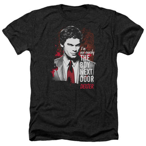 AN OFFCIALLY LICENSED DEXTER BOY NEXT DOOR MEN'S HEATHER T-SHIRT CHARCOAL