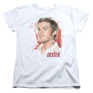 AN OFFCIALLY LICENSED DEXTER BLOOD SPLATTER WOMEN'S REGULAR FIT T-SHIRT WHITE