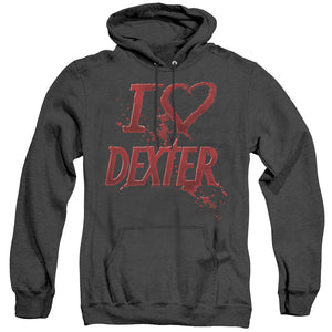 AN OFFCIALLY LICENSED DEXTER I HEART DEXTER ADULT UNISEX HEATHER PULLOVER HOODIE BLACK