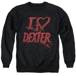 AN OFFCIALLY LICENSED DEXTER I HEART DEXTER ADULT UNISEX CREWNECK SWEATSHIRT BLACK