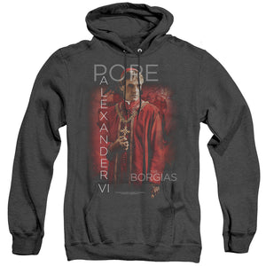 AN OFFCIALLY LICENSED BORGIAS POPE ALEXANDER VI ADULT UNISEX HEATHER PULLOVER HOODIE BLACK