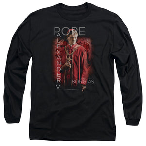 AN OFFCIALLY LICENSED BORGIAS POPE ALEXANDER VI MEN'S LONG SLEEVE T-SHIRT BLACK
