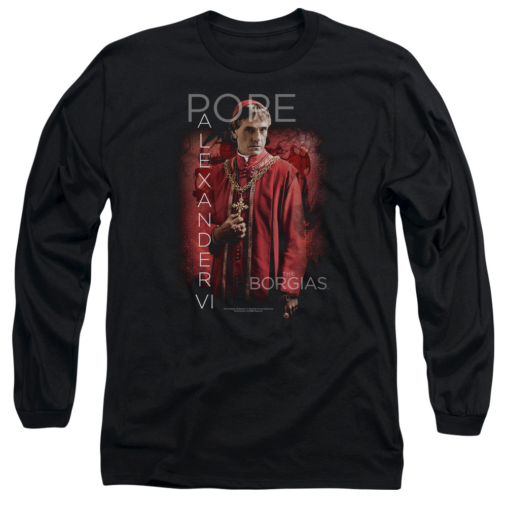 AN OFFCIALLY LICENSED BORGIAS POPE ALEXANDER VI MEN'S LONG SLEEVE T-SHIRT BLACK