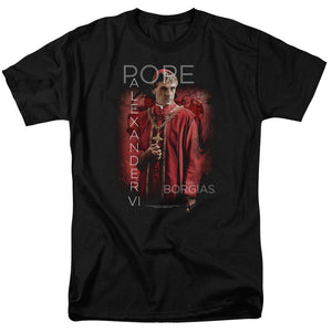 AN OFFCIALLY LICENSED BORGIAS POPE ALEXANDER VI MEN'S REGULAR FIT T-SHIRT BLACK