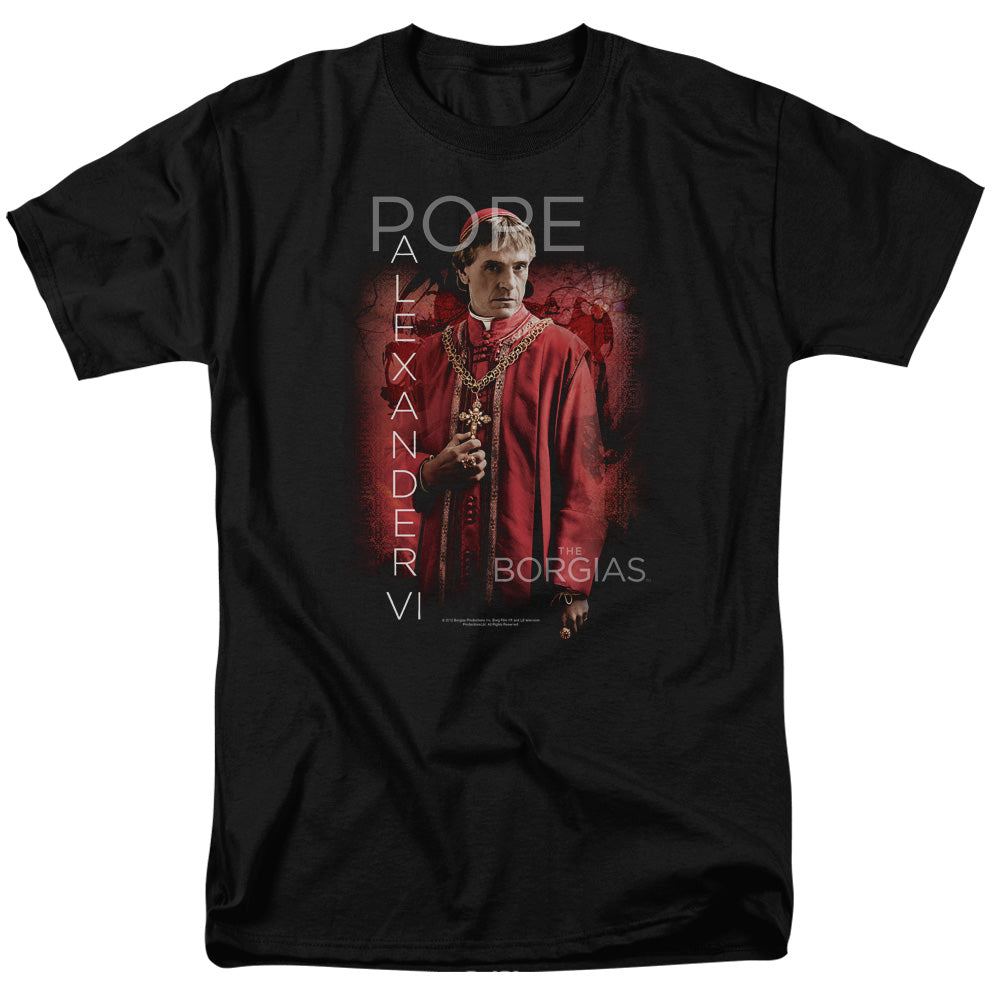 AN OFFCIALLY LICENSED BORGIAS POPE ALEXANDER VI MEN'S REGULAR FIT T-SHIRT BLACK