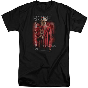 AN OFFCIALLY LICENSED BORGIAS POPE ALEXANDER VI MEN'S TALL FIT T-SHIRT BLACK