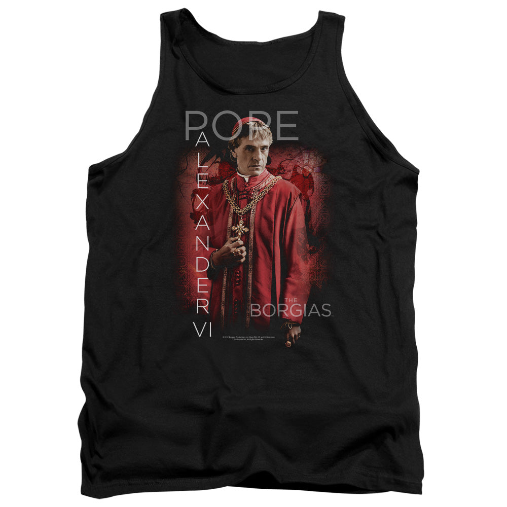 AN OFFCIALLY LICENSED BORGIAS POPE ALEXANDER VI ADULT UNISEX TANK TOP BLACK