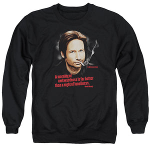 AN OFFCIALLY LICENSED CALIFORNICATION MORNING NIGHT ADULT UNISEX CREWNECK SWEATSHIRT BLACK