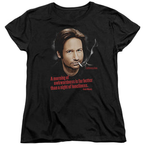 AN OFFCIALLY LICENSED CALIFORNICATION MORNING NIGHT WOMEN'S REGULAR FIT T-SHIRT BLACK