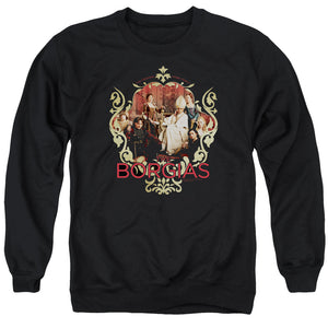 AN OFFCIALLY LICENSED BORGIAS FAMILY PORTRAIT ADULT UNISEX CREWNECK SWEATSHIRT BLACK