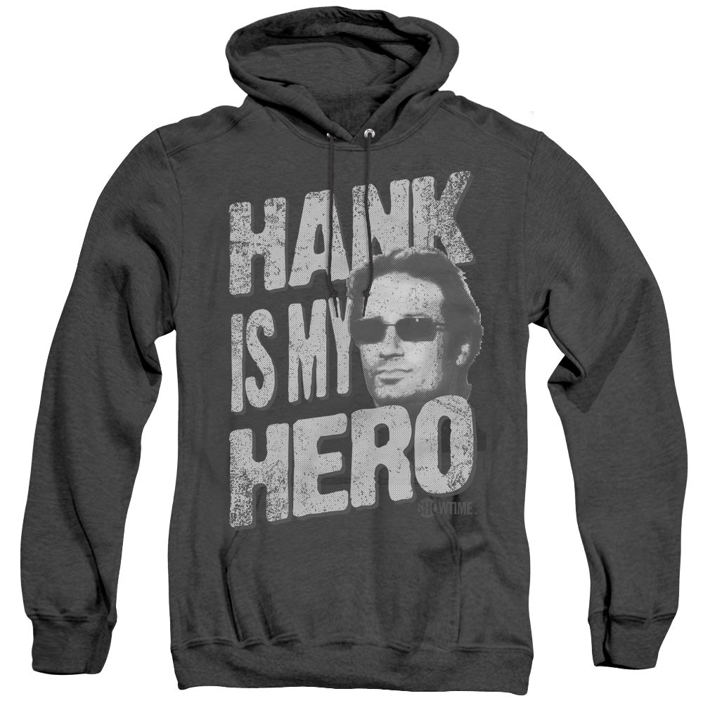 AN OFFCIALLY LICENSED CALIFORNICATION HANK IS MY HERO ADULT UNISEX HEATHER PULLOVER HOODIE BLACK