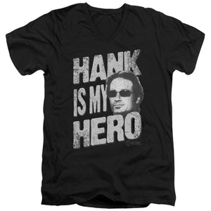 AN OFFCIALLY LICENSED CALIFORNICATION HANK IS MY HERO MEN'S V-NECK T-SHIRT BLACK
