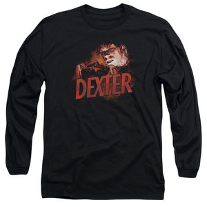 AN OFFCIALLY LICENSED DEXTER DRAWING MEN'S LONG SLEEVE T-SHIRT BLACK