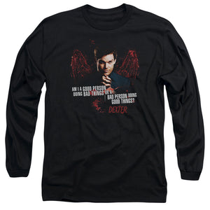 AN OFFCIALLY LICENSED DEXTER GOOD BAD MEN'S LONG SLEEVE T-SHIRT BLACK
