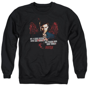 AN OFFCIALLY LICENSED DEXTER GOOD BAD ADULT UNISEX CREWNECK SWEATSHIRT BLACK