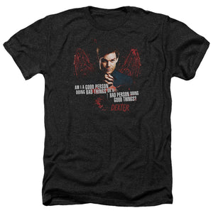 AN OFFCIALLY LICENSED DEXTER GOOD BAD MEN'S HEATHER T-SHIRT CHARCOAL