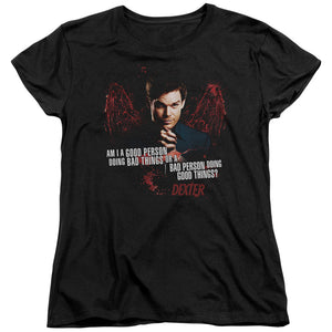 AN OFFCIALLY LICENSED DEXTER GOOD BAD WOMEN'S REGULAR FIT T-SHIRT BLACK