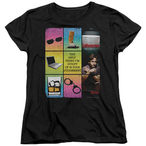 AN OFFCIALLY LICENSED CALIFORNICATION POOR JUDGEMENT WOMEN'S REGULAR FIT T-SHIRT BLACK