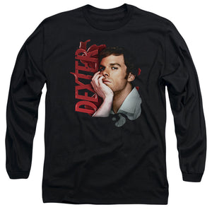 AN OFFCIALLY LICENSED DEXTER LAYERED MEN'S LONG SLEEVE T-SHIRT BLACK