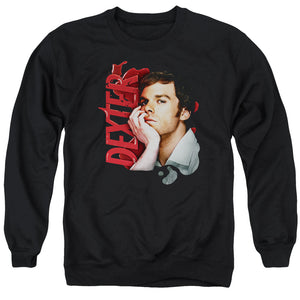 AN OFFCIALLY LICENSED DEXTER LAYERED ADULT UNISEX CREWNECK SWEATSHIRT BLACK