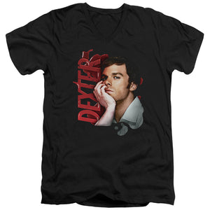 AN OFFCIALLY LICENSED DEXTER LAYERED MEN'S V-NECK T-SHIRT BLACK