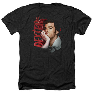 AN OFFCIALLY LICENSED DEXTER LAYERED MEN'S HEATHER T-SHIRT CHARCOAL