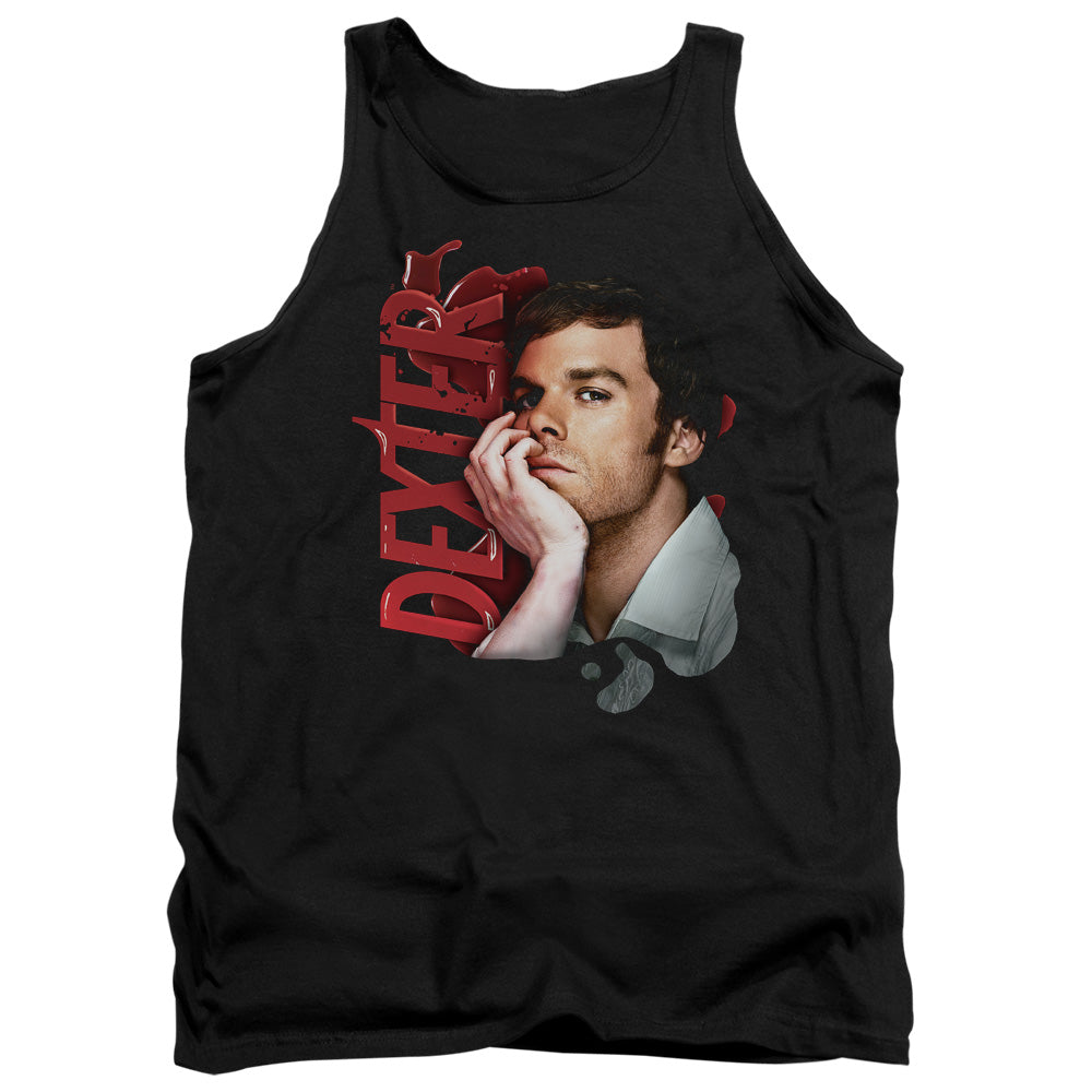AN OFFCIALLY LICENSED DEXTER LAYERED ADULT UNISEX TANK TOP BLACK