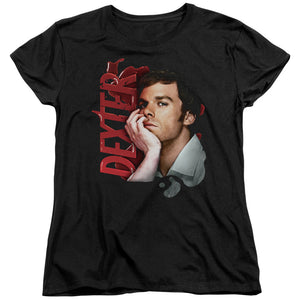 AN OFFCIALLY LICENSED DEXTER LAYERED WOMEN'S REGULAR FIT T-SHIRT BLACK