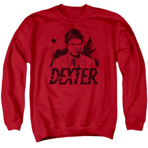 AN OFFCIALLY LICENSED DEXTER SPLATTER DEX ADULT UNISEX CREWNECK SWEATSHIRT RED