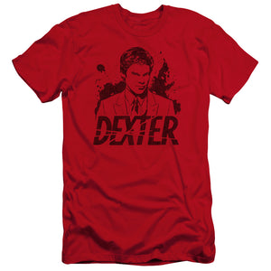 AN OFFCIALLY LICENSED DEXTER SPLATTER DEX MEN'S PREMIUM SLIM FIT T-SHIRT RED