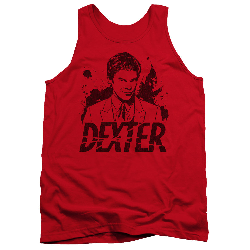 AN OFFCIALLY LICENSED DEXTER SPLATTER DEX ADULT UNISEX TANK TOP RED