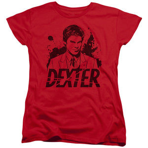 AN OFFCIALLY LICENSED DEXTER SPLATTER DEX WOMEN'S REGULAR FIT T-SHIRT RED