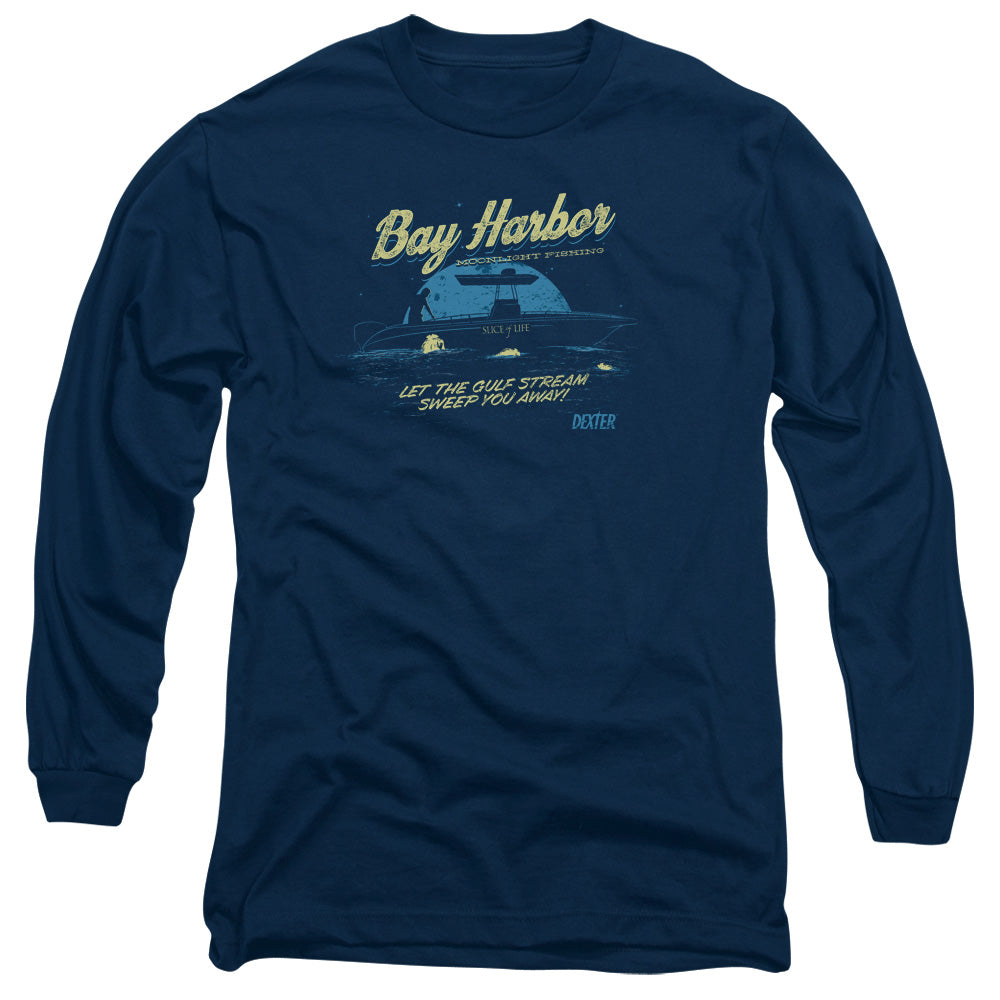 AN OFFCIALLY LICENSED DEXTER MOONLIGHT FISHING MEN'S LONG SLEEVE T-SHIRT NAVY