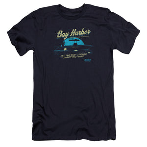 AN OFFCIALLY LICENSED DEXTER MOONLIGHT FISHING MEN'S PREMIUM SLIM FIT T-SHIRT NAVY