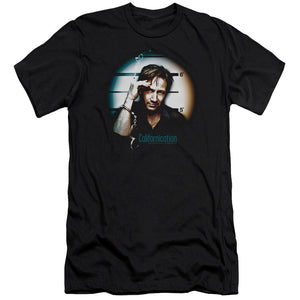 AN OFFCIALLY LICENSED CALIFORNICATION IN HANDCUFFS MEN'S PREMIUM SLIM FIT T-SHIRT BLACK