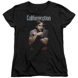 AN OFFCIALLY LICENSED CALIFORNICATION SMOKING WOMEN'S REGULAR FIT T-SHIRT BLACK